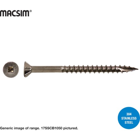 SCREW T17 CSK RIBBED SQ DRV SS 304 10-10 X 40